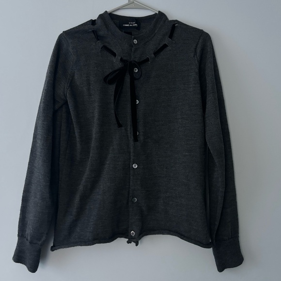 Comme des garcons tricot vintage grey wool cardigan with velvet bow - Picture 1 of 7
